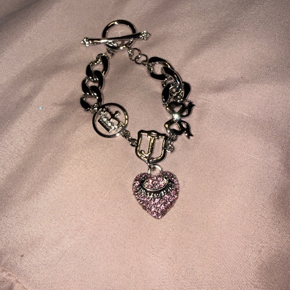 Juicy Couture Jewelry - Juicy Couture Silver and Pink Heart Charm Bracelet